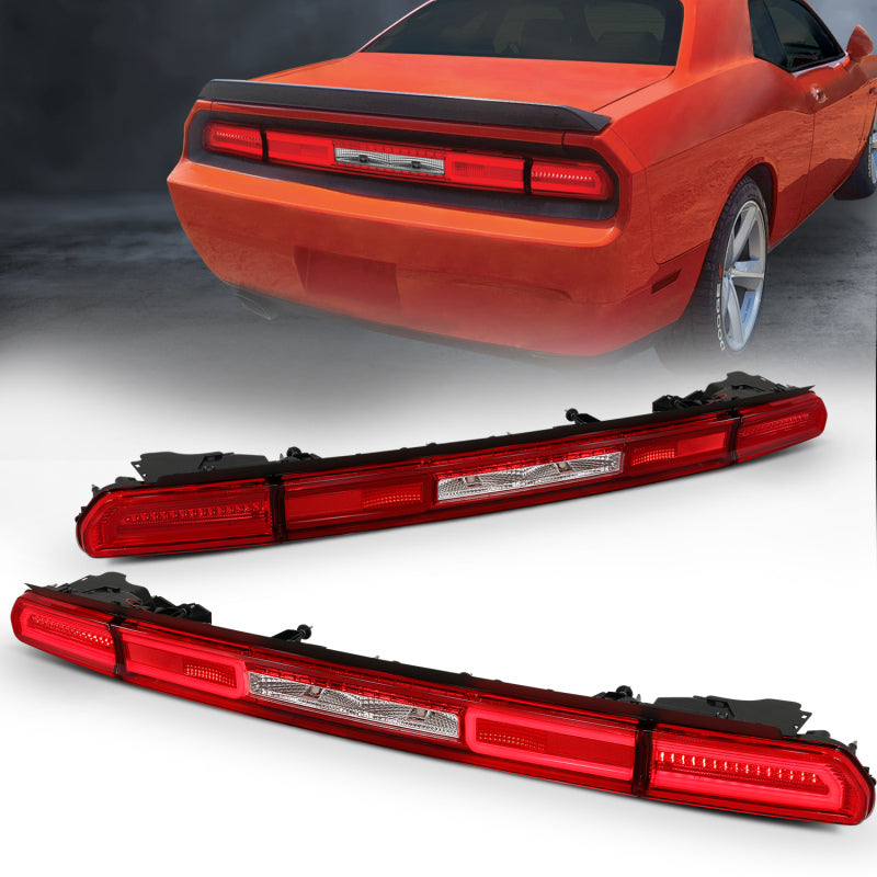 ANZO 08-10 Dodge Challenger LED Taillights - Red/Clear w/Sequential Turn Signal 321348