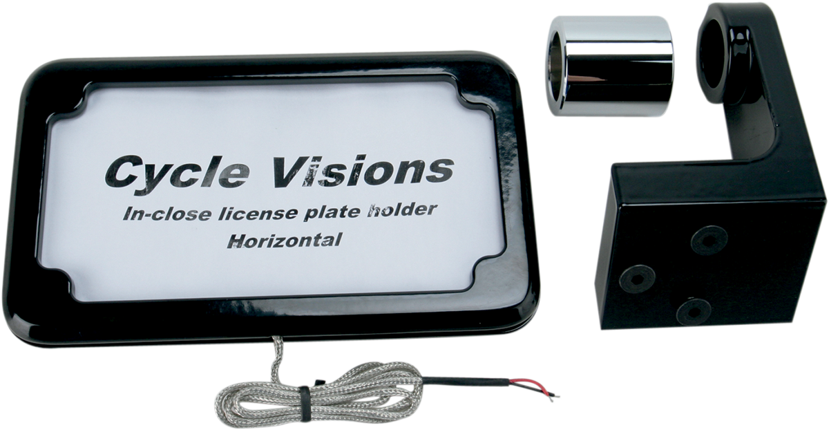 CYCLE VISIONS Horizontal License Plate Mount with Light - '08-'17 ST - Black CV-4606BLH