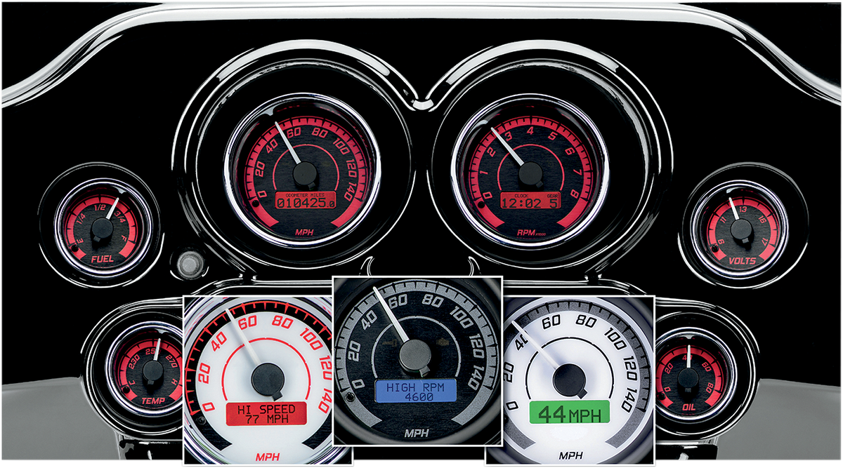 DAKOTA DIGITAL MVX-8K Series Analog/Digital 6-Gauge Kit - Chrome Bezel - Black Face with Gray Background MVX-8604-KG-C