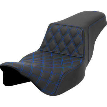 SADDLEMEN Step-Up Seat - Front Lattice Stitch - Blue Stitch - Extended Reach - FLH/FLT '08-'23 A808-07E-172BLU