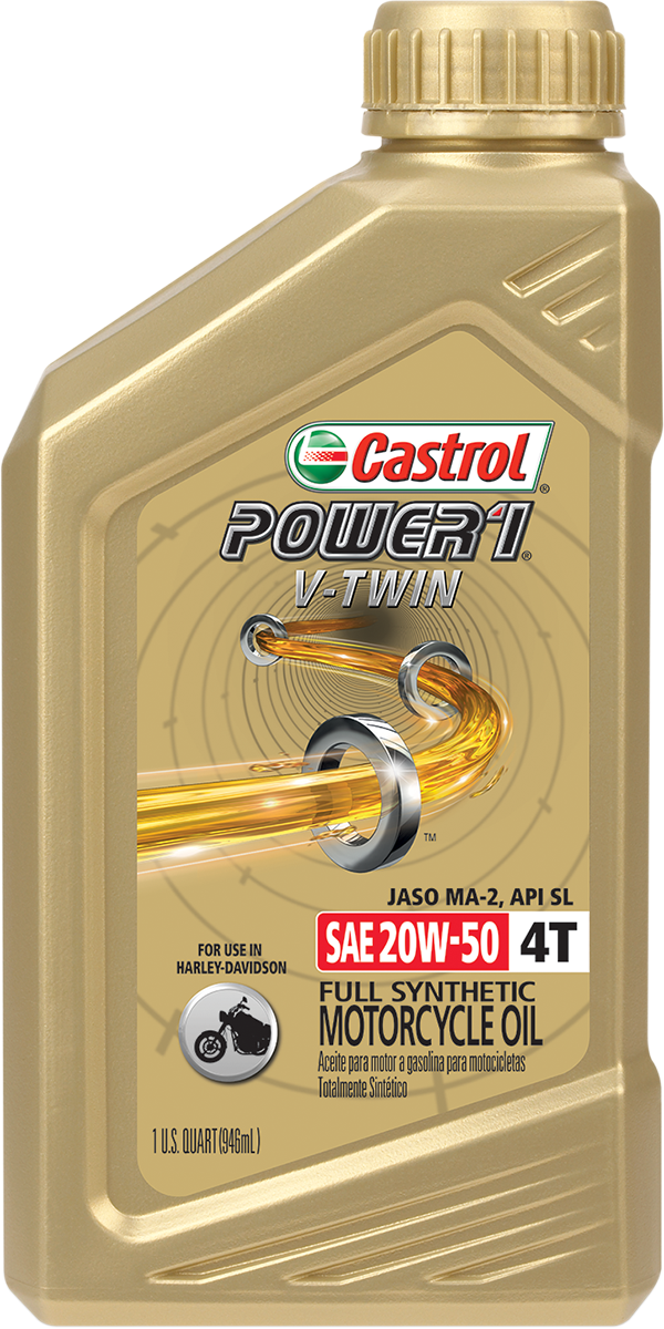 CASTROL Power 1® Synthetic Engine Oil - V-Twin - 20W-50 - 1 U.S. quart 15D28D