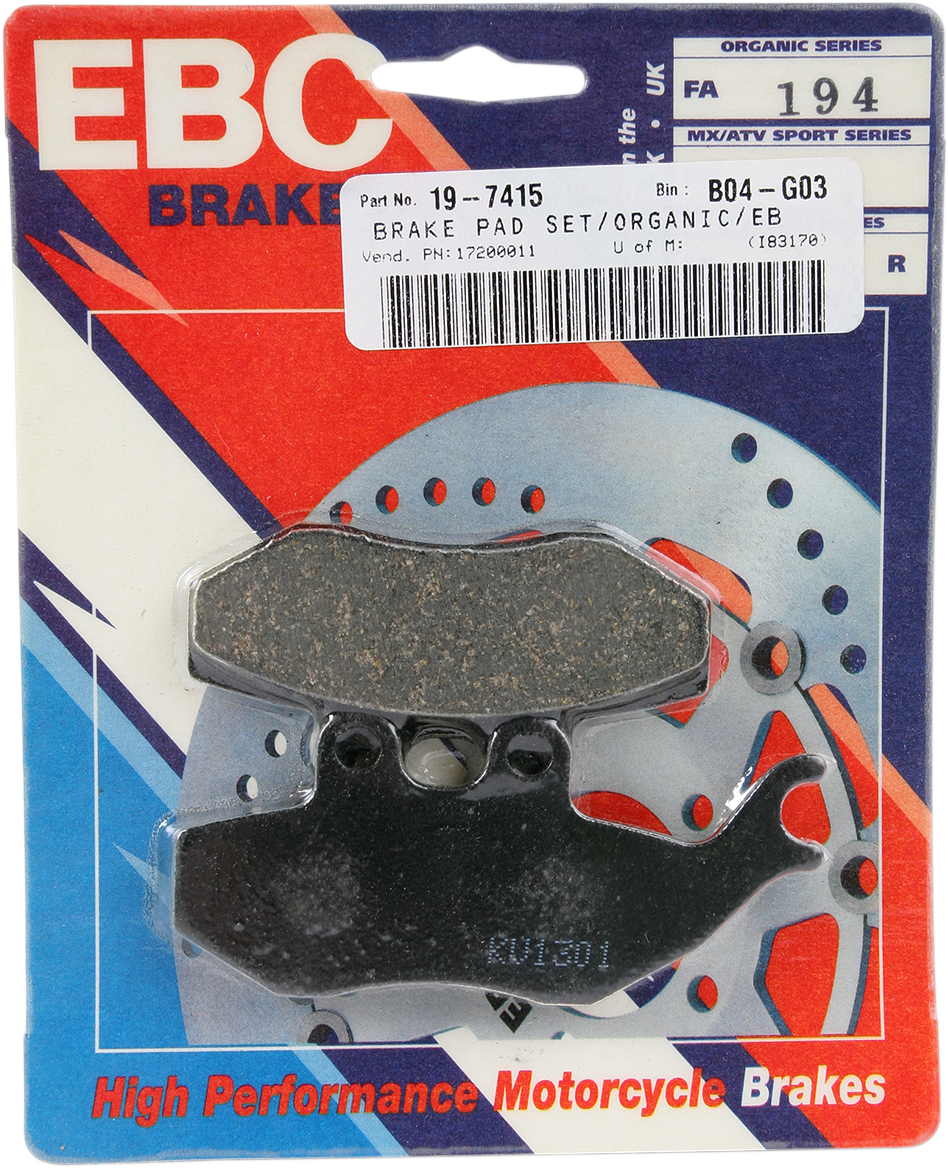 EBC Organic Brake Pads - FA194 FA194