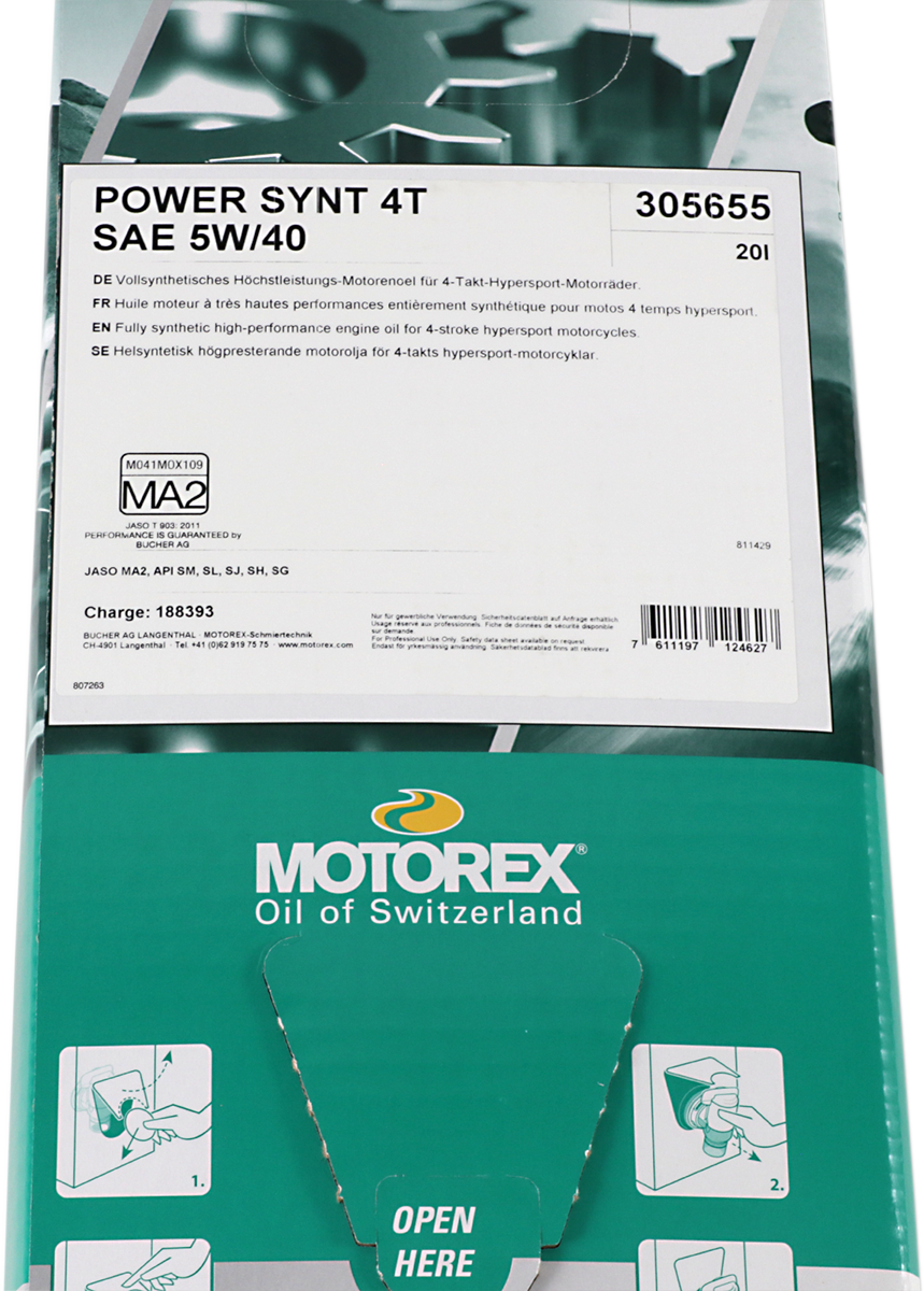 MOTOREX Power Synt 4T Engine Oil - 5W-40 - 20L Dispenser Box 196240