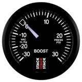 Autometer 52mm Stack Instruments -30INHG to +30PSI Mechanical Boost Gauge - Black ST3112