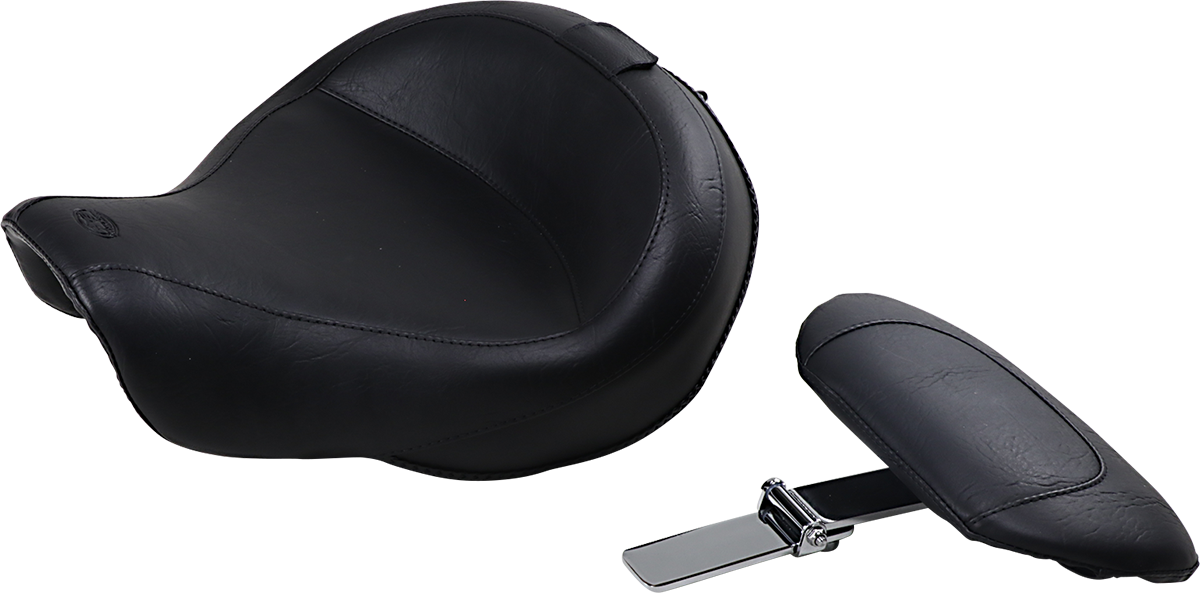 MUSTANG Wide Solo Seat - With Backrest - Vintage - Black - Smooth - FXD '06-'17 79358