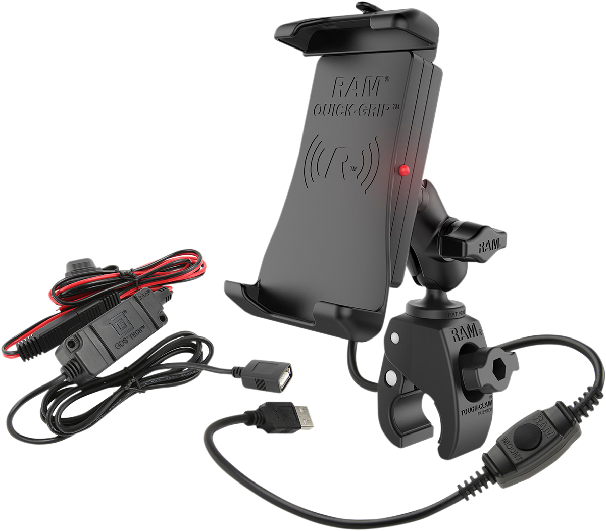 RAM MOUNTS Device Holder - Quick-Grip - Charging - Wireless - Waterproof - Tough Claw RAMB400AUN14WV7