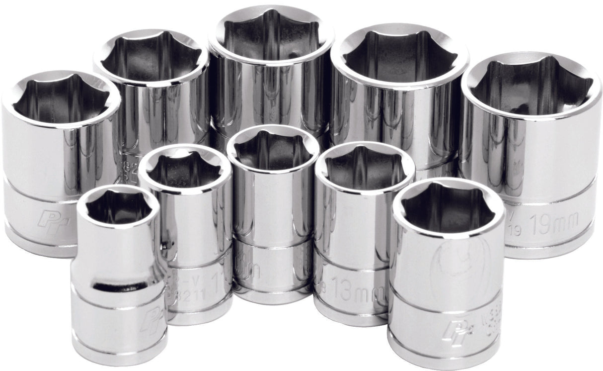 PERFORMANCE TOOL10 Pc 3/8" Met Socket Set ShallowW38202