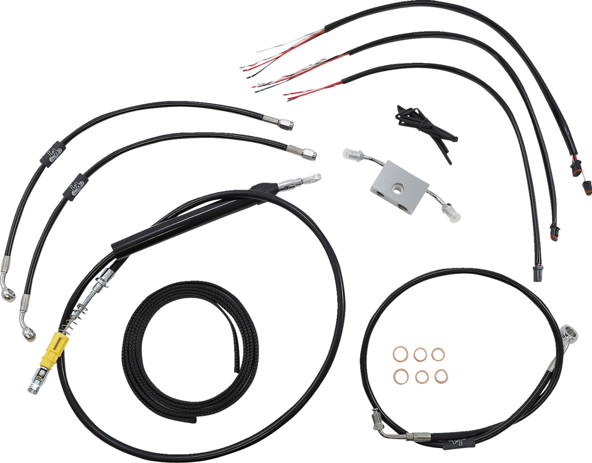 LA CHOPPERS Handlebar Cable/Brake Line Kit- Quick Connect - Complete - 15" - 17" Ape Hanger Handlebars - Black LA-8157KT2-16B