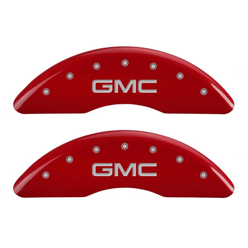 MGP 4 Caliper Covers Engraved Front & Rear GMC Red finish silver ch 34003SGMCRD