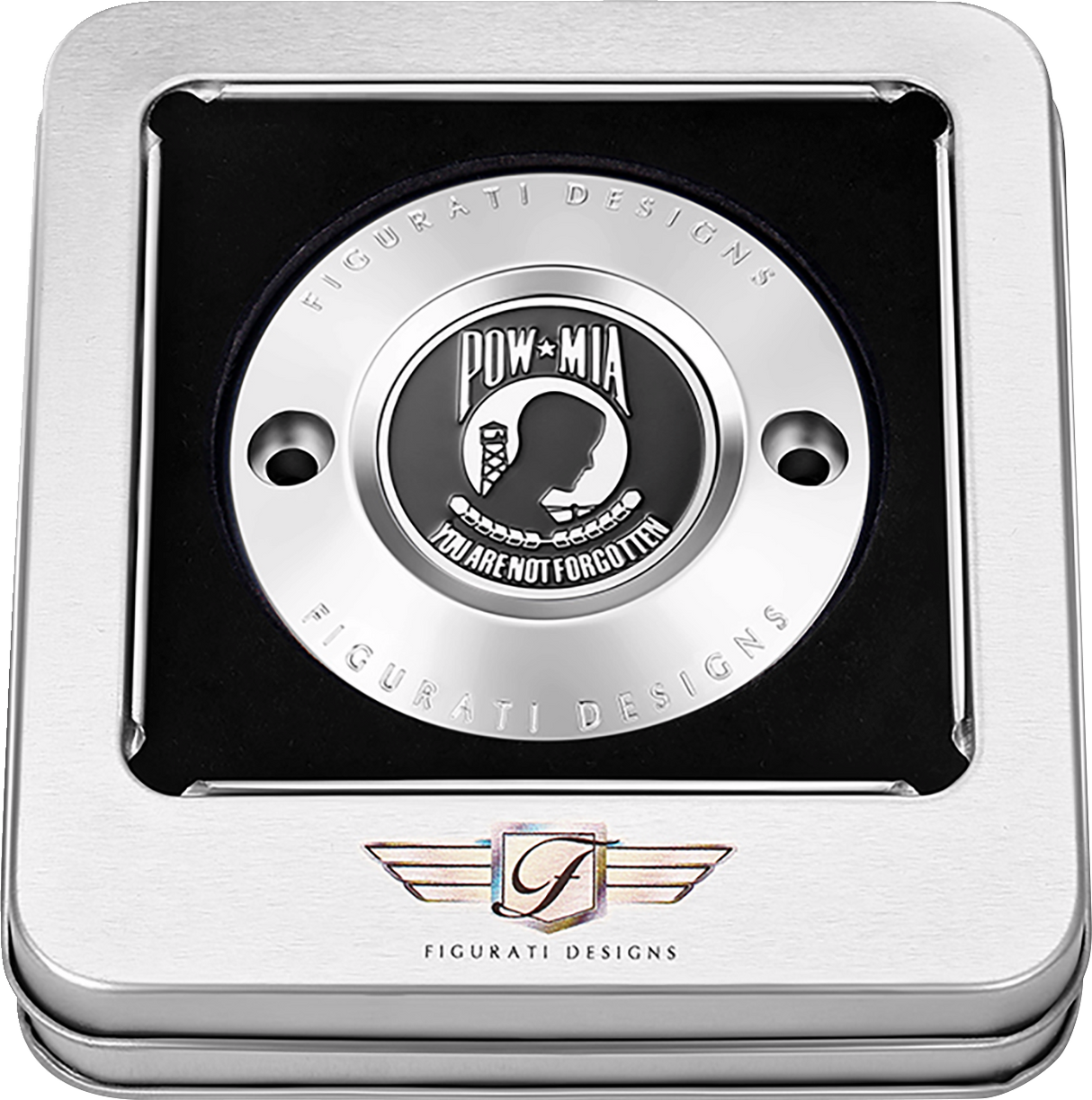 FIGURATI DESIGNS Timing Cover - 2 Hole - POW MIA - Stainless Steel FD50-TC-2H-SS