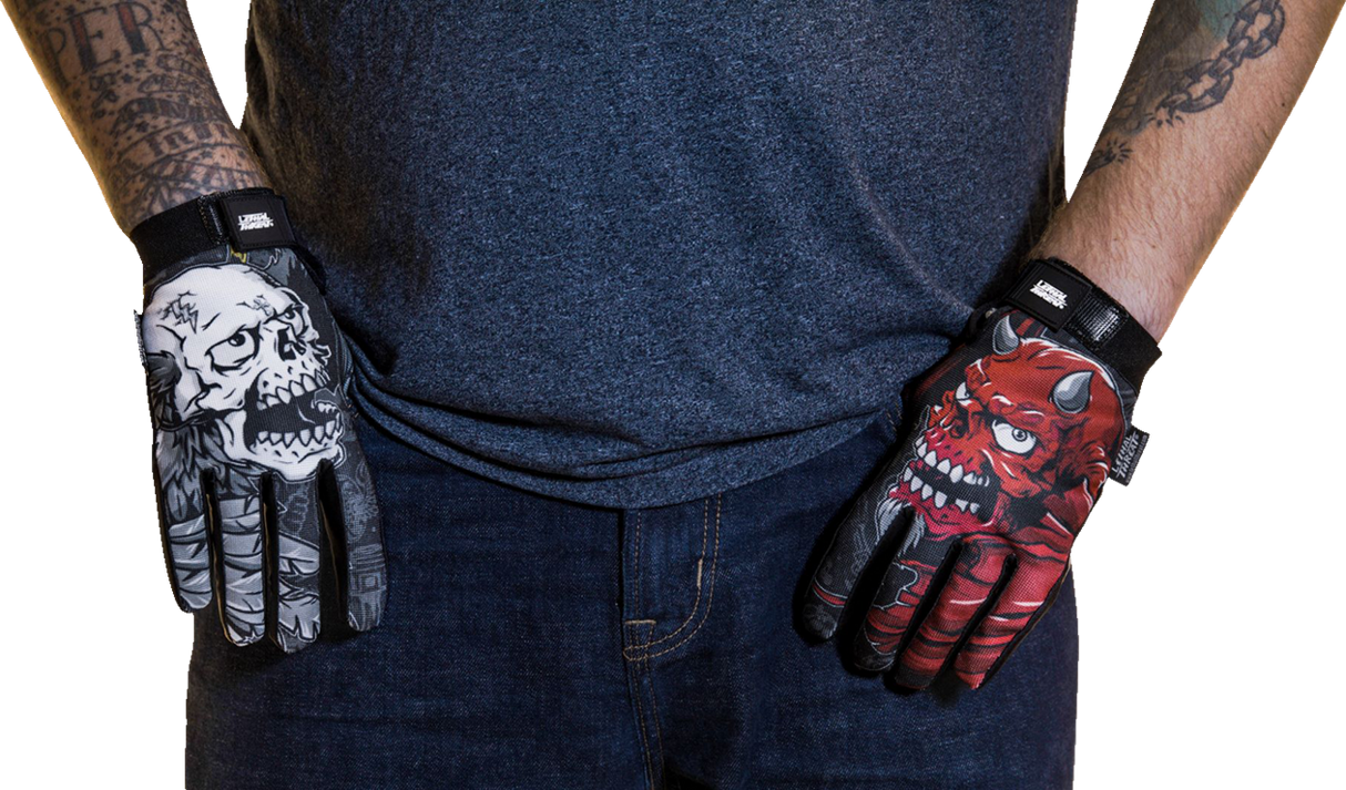 LETHAL THREAT Good N Evil Skulls Gloves - Black - Large GL15021L