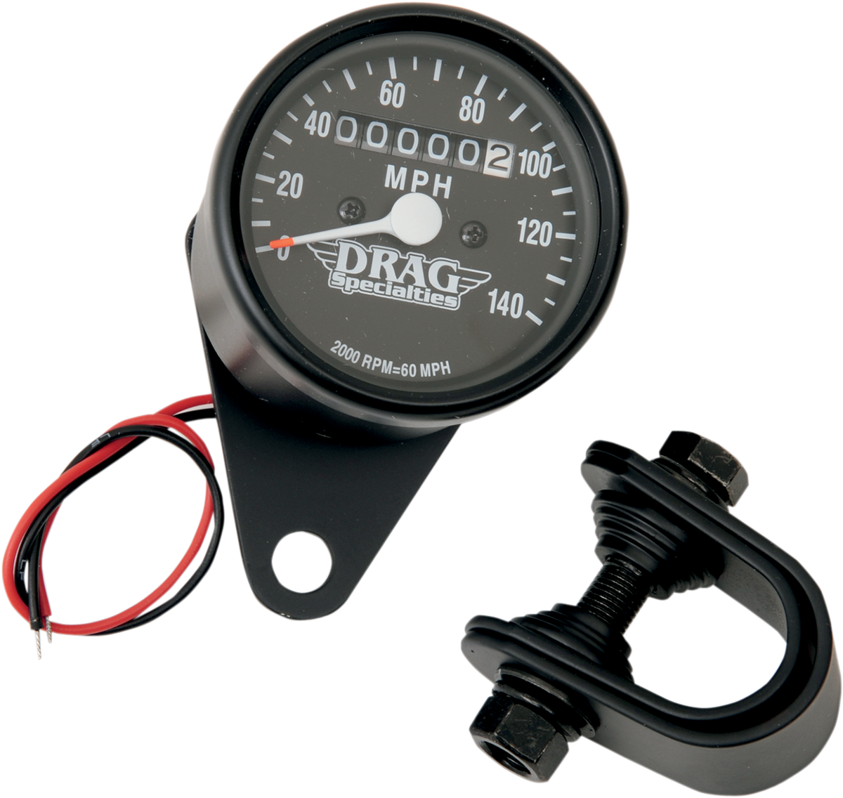 DRAG SPECIALTIES 2.4" MPH Mini LED Mechanical Speedometer/Indicators - Black Housing - Black Face - 2:1 21-6805BDS1