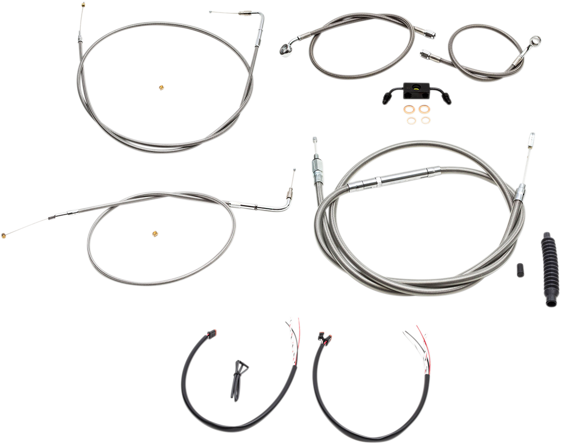 LA CHOPPERS Handlebar Cable/Brake Line Kit - Complete - 15" - 17" Ape Hanger Handlebars - Stainless LA-8231KT2-16