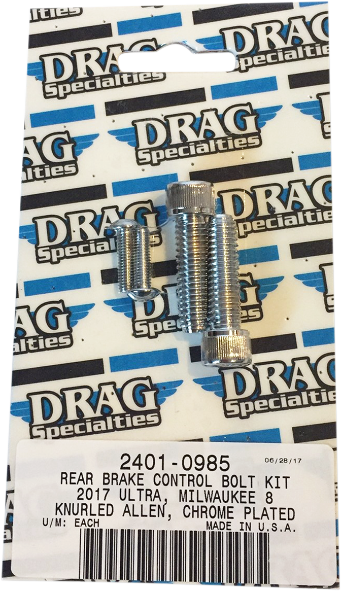 DRAG SPECIALTIES Rear Brake Knurled Bolt Kit - Chrome - M8 MK785