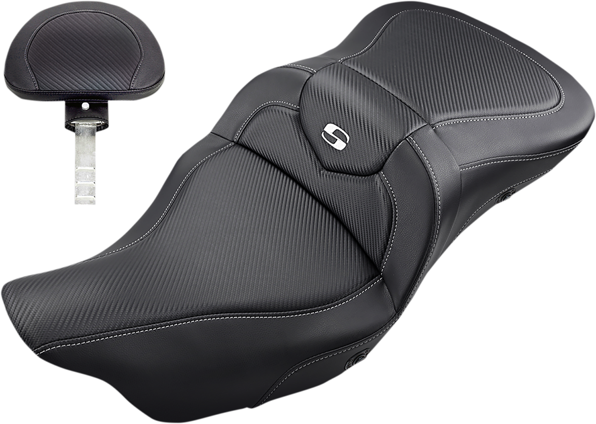 SADDLEMEN Heated Roadsofa Seat - Carbon Fiber - w/ Backrest - '08-'23 FL 808-07B-185BRHC