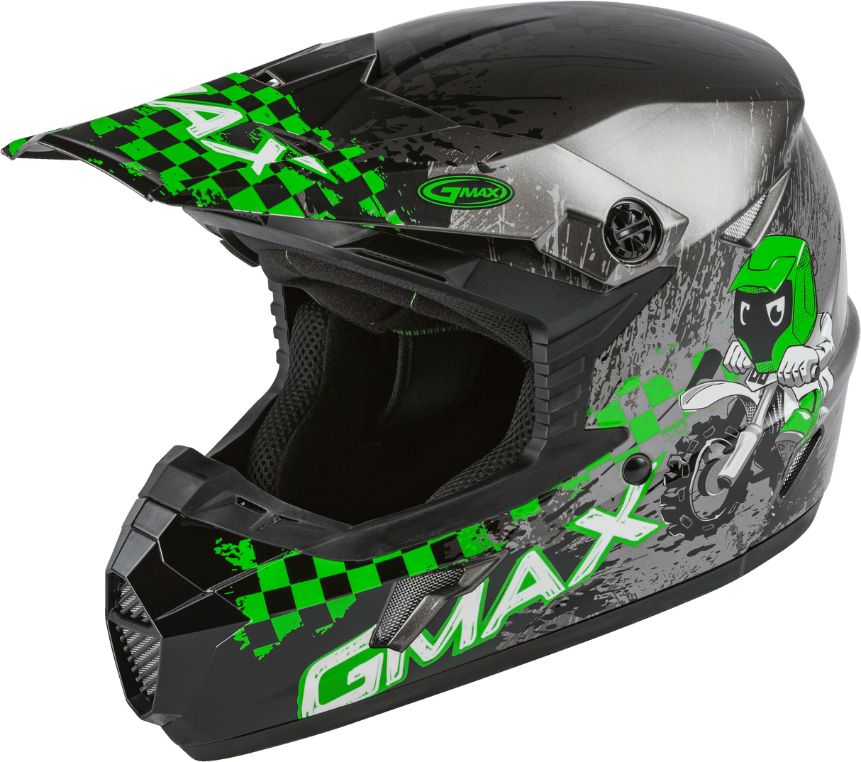 GMAX Youth Mx-46y Off-Road Anim8 Helmet Dark Silver/Green Ym G3461801