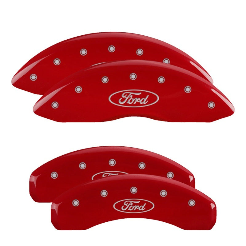 MGP 4 Caliper Covers Engraved Front & Rear Oval logo/Ford Red finish silver ch 10219SFRDRD