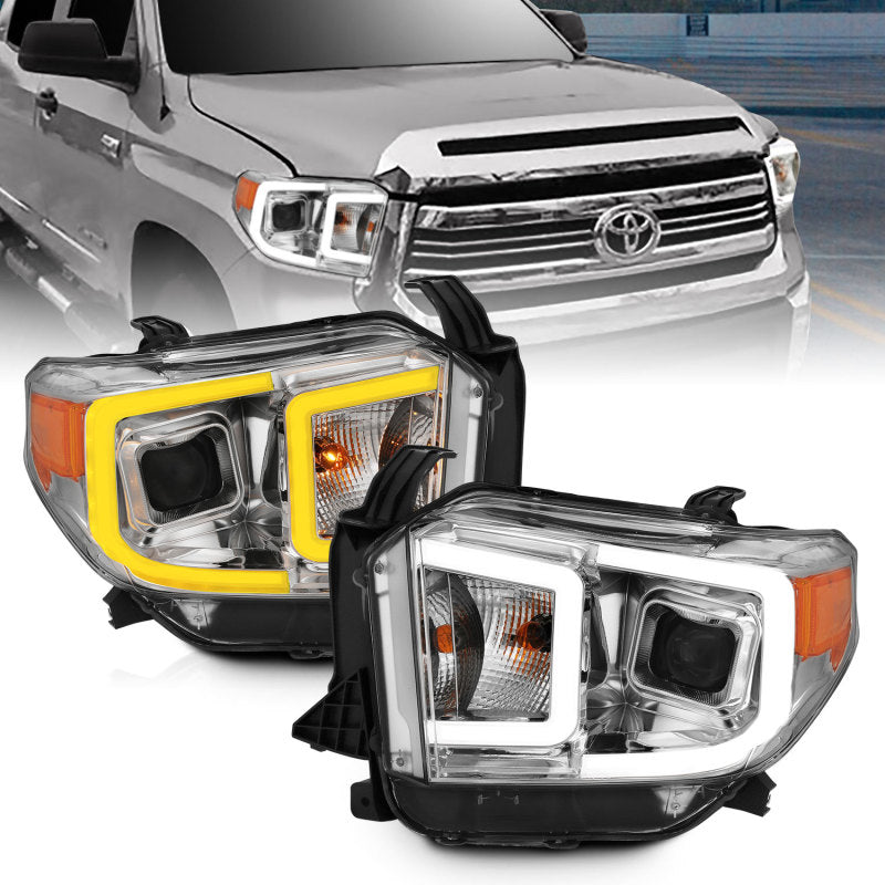 ANZO 14-17 Toyota Tundra Plank Style Projector Headlights Chrome w/ Amber 111415