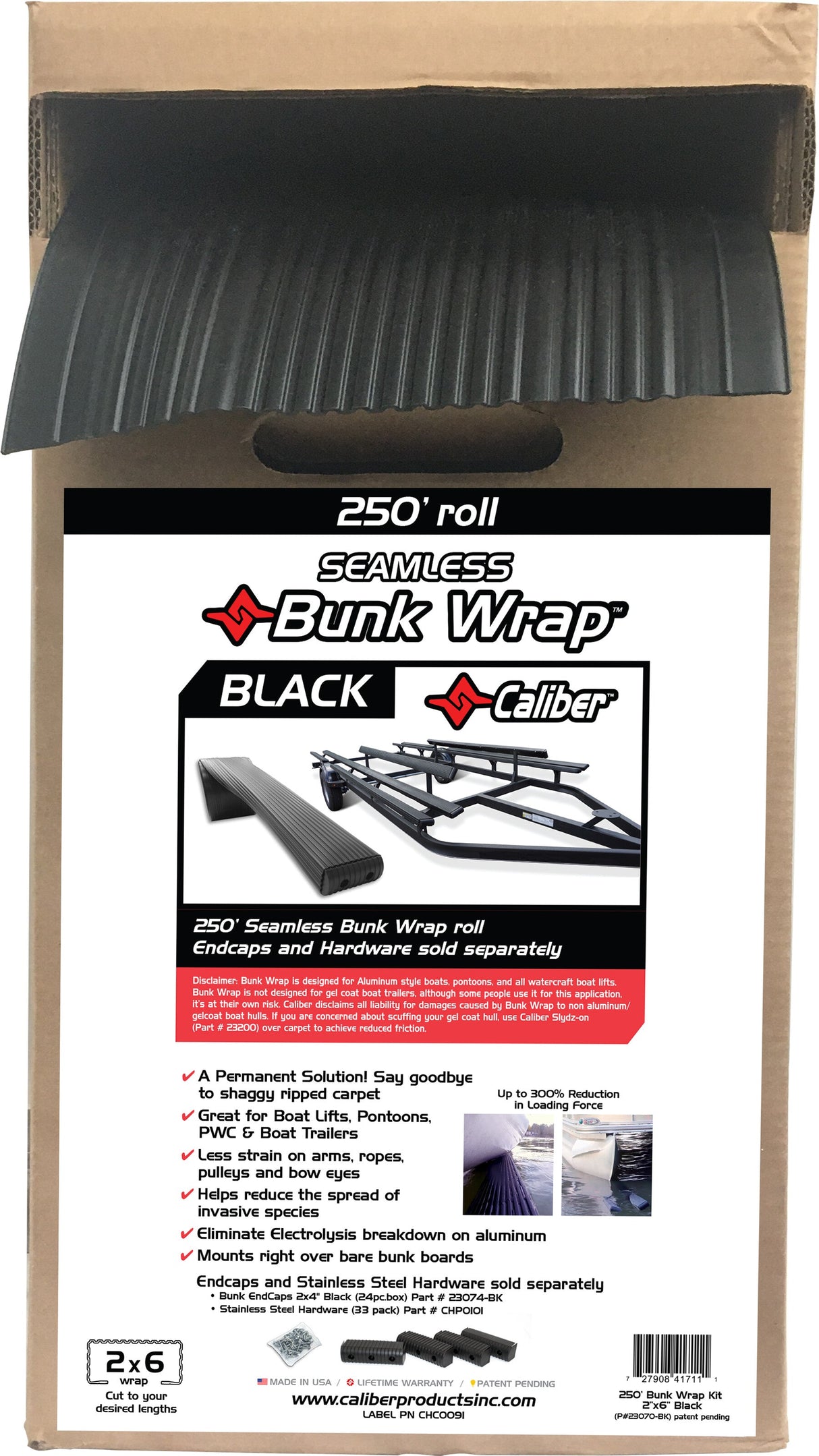 CALIBER Bunk Wrap 250 Ft. Bulk Roll Black 2x6" 23070-BK