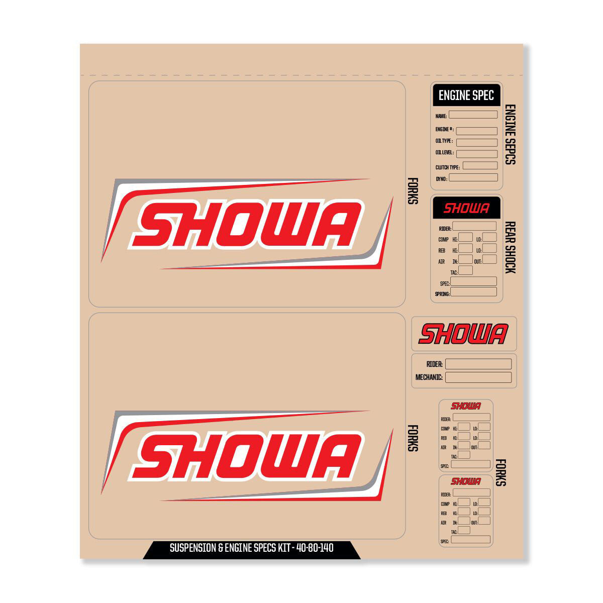 D-COR Showa Decal Kit Red Showa Fork/Shock/Eng Spec 40-80-140