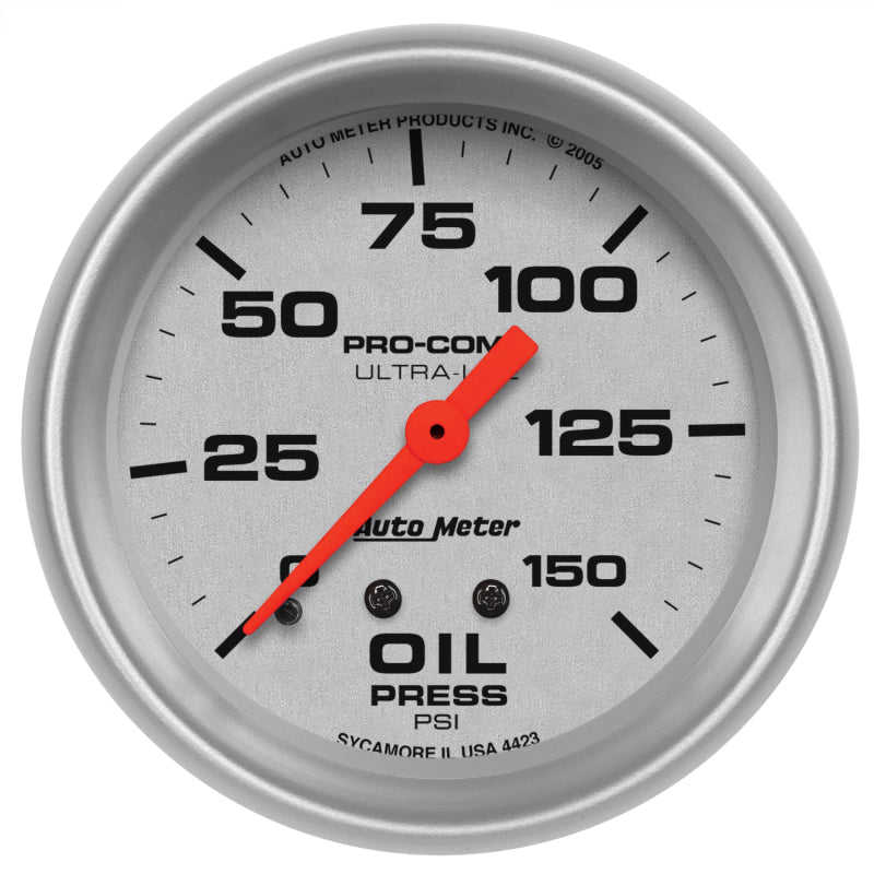 Autometer Ultra-Lite 2 5/8in Mechanical 150 PSI Oil Pressure Gauge 4423