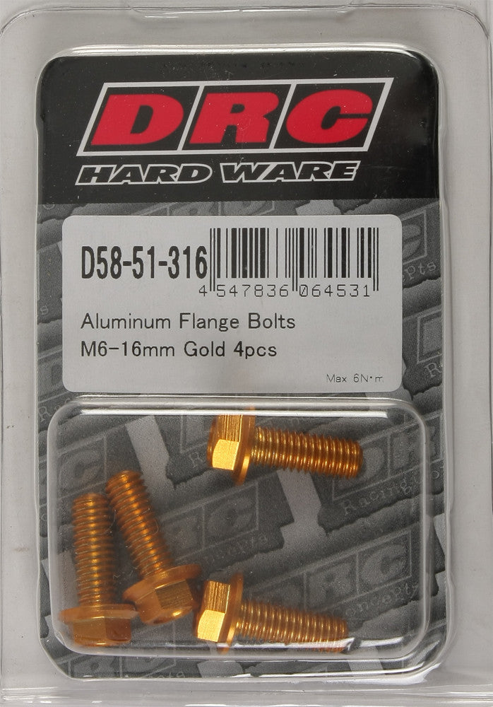 DRC Aluminum Flange Bolts Gold M6x16mm 4/Pk D58-51-316