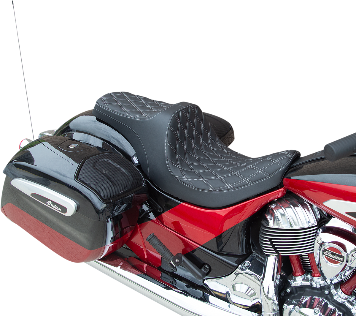 DRAG SPECIALTIES Predator III Seat - Forward Positioning - Double Diamond - Silver Stitching - '14-'22 Indian 0810-2271