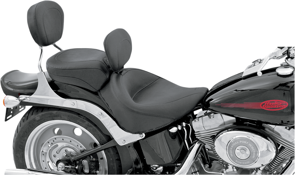 MUSTANG Wide Solo Seat - With Backrest - Vintage - Black - Smooth - Softail '06-'10 79530