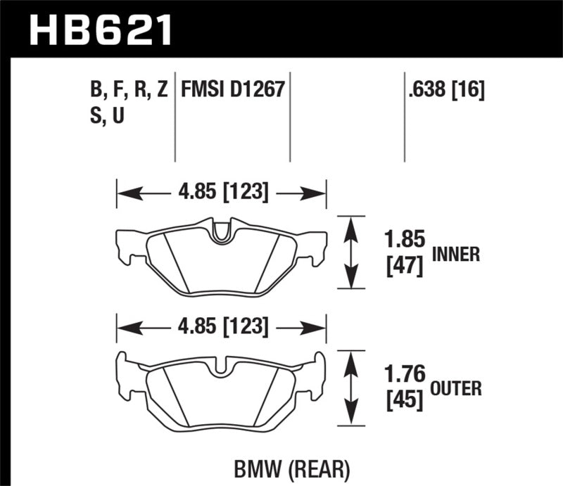 Hawk 08-11 BMW 128i / 10 BMW 323i / 07-11 BMW 328i / 07-11 BMW 328XI HT-10 Race Rear Brake Pads KHB621S.638