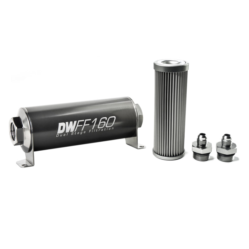 DeatschWerks Stainless Steel 6AN 10 Micron Universal Inline Fuel Filter Housing Kit (160mm) 8-03-160-010K-6