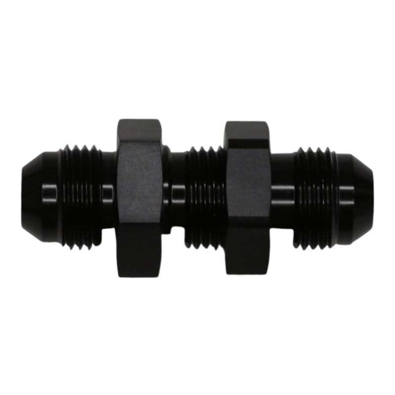 DeatschWerks 8AN Male Flare to 8AN Male Flare Bulkhead Adapter (Incl Nut) - Anodized Matte Black