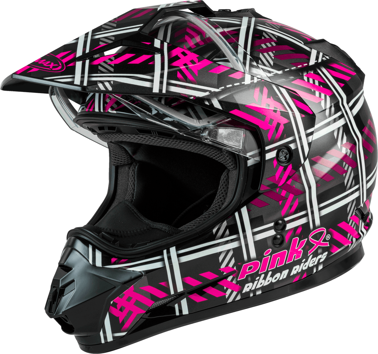 GMAX Gm-11s Dual-Sport Pink Ribbon Riders Snow Helmet Blk/Pink Xs G21110403