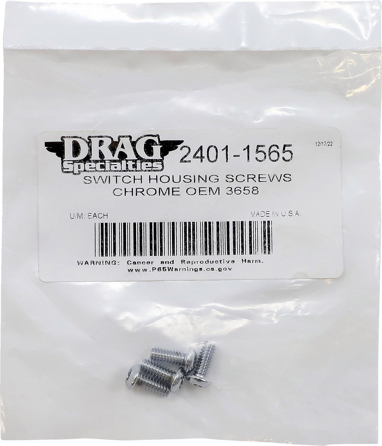 DRAG SPECIALTIES Switch Housing Screws - Chrome MPBDR18