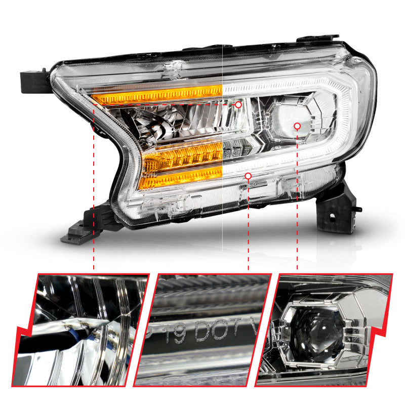 ANZO 19-23 Ford Ranger Full LED Projector Headlights w/ Initiation & Sequential - Chrome 111614