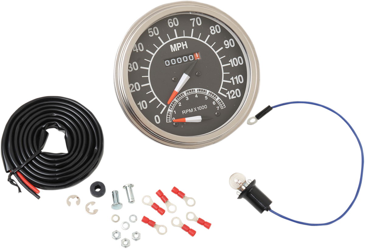 DRAG SPECIALTIES 5" MPH FL-Style 1:1 Speedometer with Tachometer - '68-'84 Black Face NO RESET KNOB 71478M