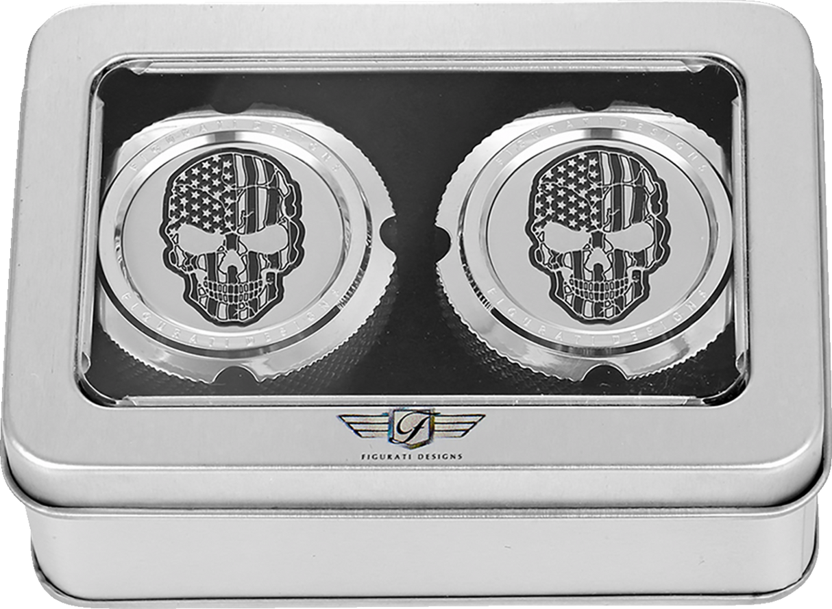 FIGURATI DESIGNS Front Axle Nut Cover - Stainless Steel - American Flag Skull - Contrast Cut FD27-FAC-SS