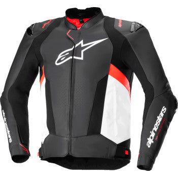 ALPINESTARS Missile v3 Leather Jacket - Black/White/Red Fluo - US 48 / EU 58 3100125-1231-58