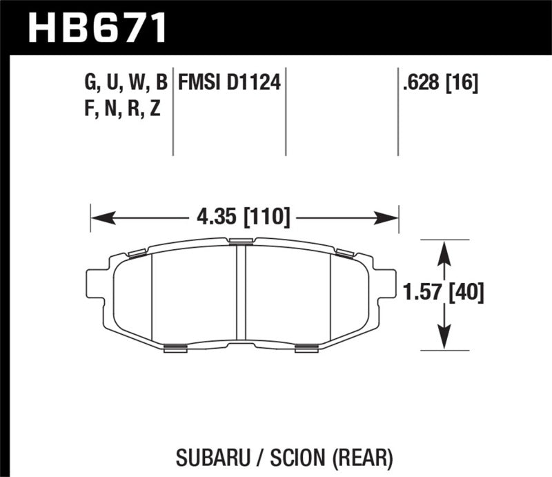 Hawk 13-16 Scion FR-S 2.0L Base OE Incl.Clips Shims Rear ER-1 Brake Pads KHB671D.628