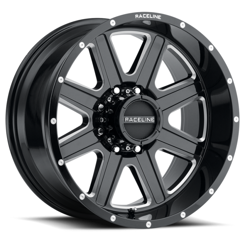 Raceline 940M Hostage 22x12in / 8x170 BP / -44mm Offset / 125.2mm Bore - Black & Milled Wheel