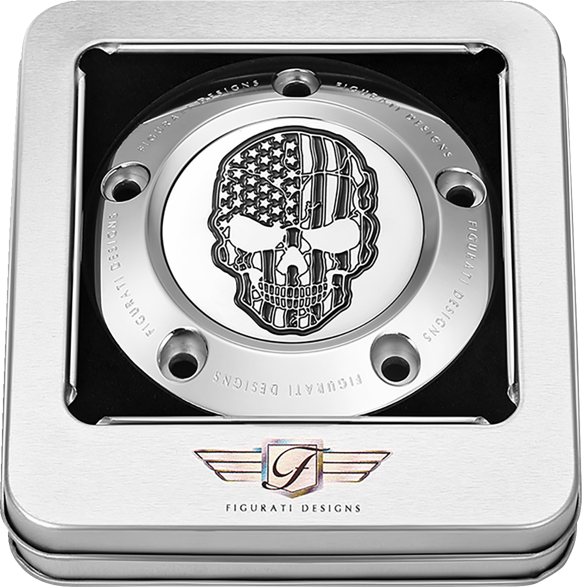 FIGURATI DESIGNS Timing Cover - 5 Hole - Skull - Contrast Cut - Stainless Steel FD27-TC-5H-SS