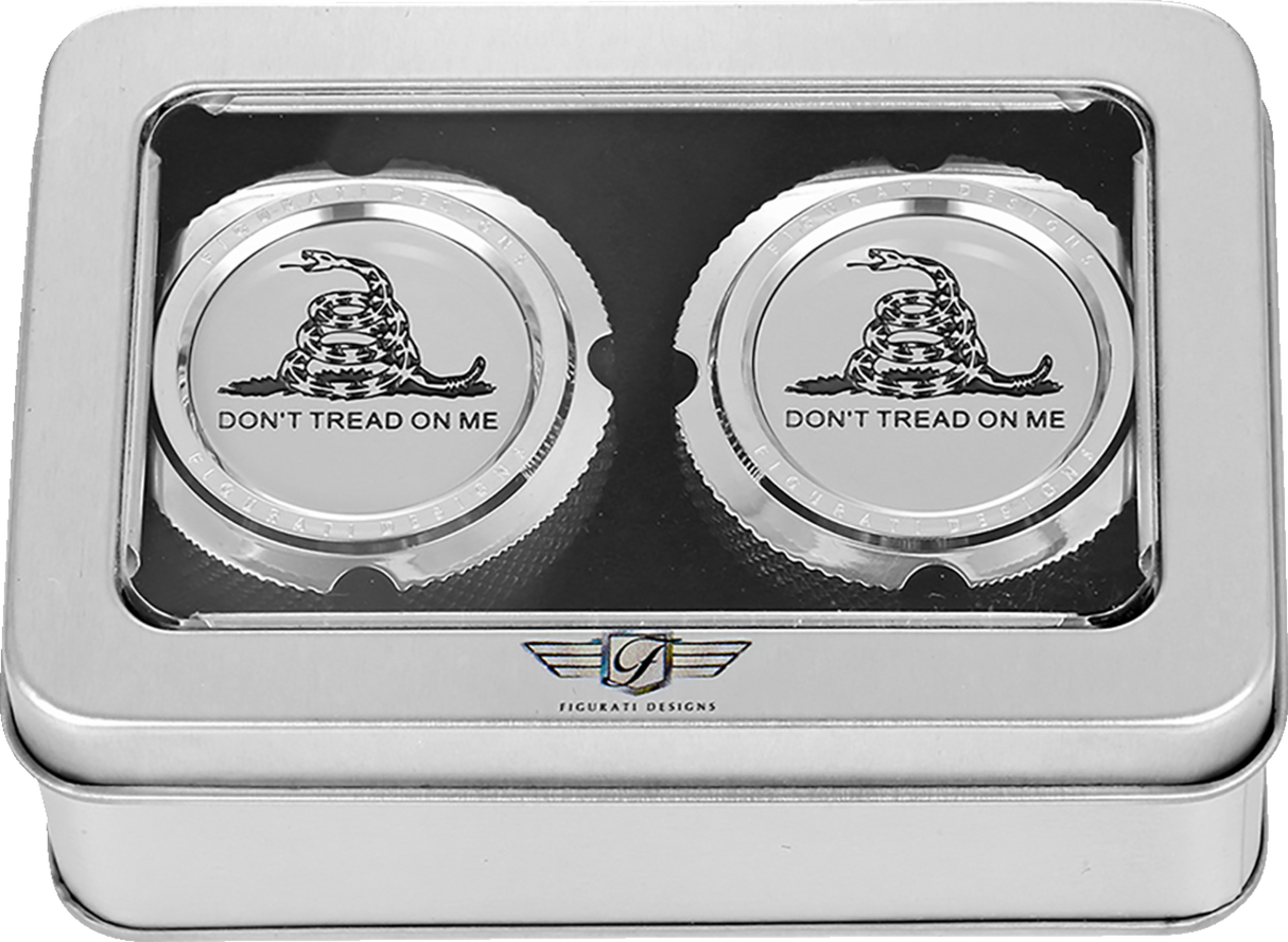 FIGURATI DESIGNS Front Axle Nut Cover - Stainless Steel - Don't Tread On Me FD40-FAC-SS