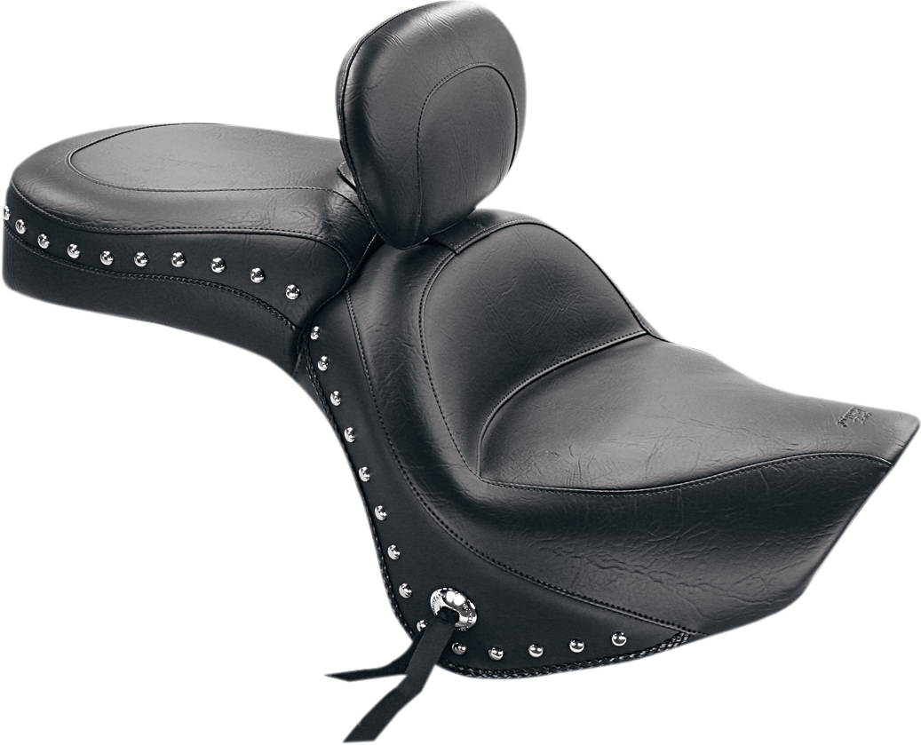 MUSTANG Seat - Wide Touring - With Driver Backrest - One-Piece - Chrome Studded - Black w/Conchos 79416