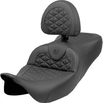 SADDLEMEN RoadSofa™ Tri Gripper Seat - Standard Reach - w/ Backrest - FLH/FLT '08-'25 808-07B-210B0
