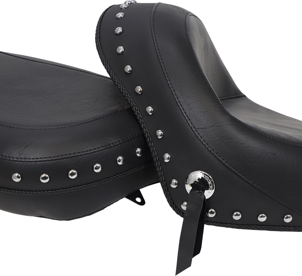 MUSTANG Seat - Wide - Touring - Without Backrest - Two-Piece - Chrome Studded - Black w/Conchos - 750Aero 76520