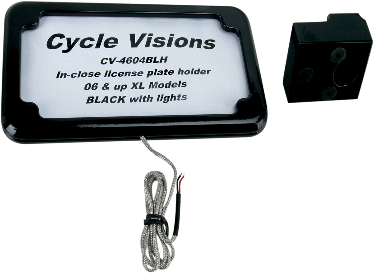 CYCLE VISIONS Horizontal License Plate Mount with Light - '05+ XL - Black CV-4604BLH