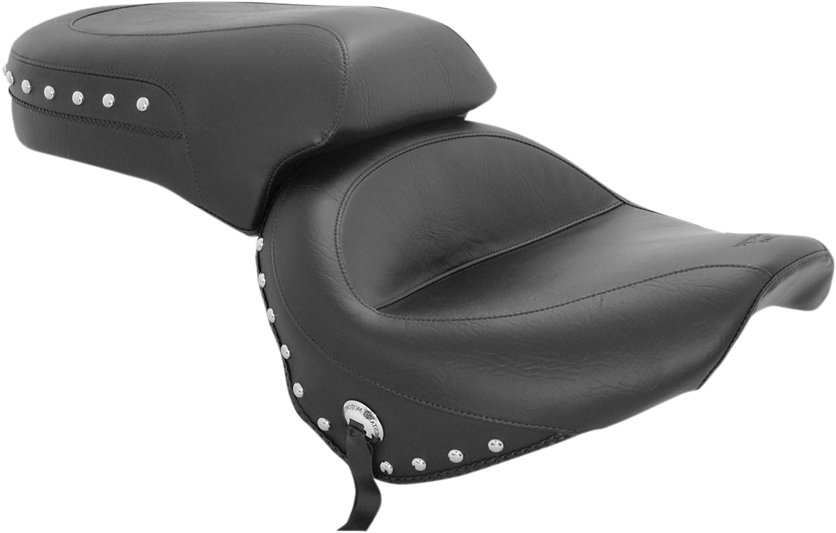 MUSTANG Seat - Wide - Touring - Without Backrest - Two-Piece - Chrome Studded - Black w/Conchos - XV650 75266