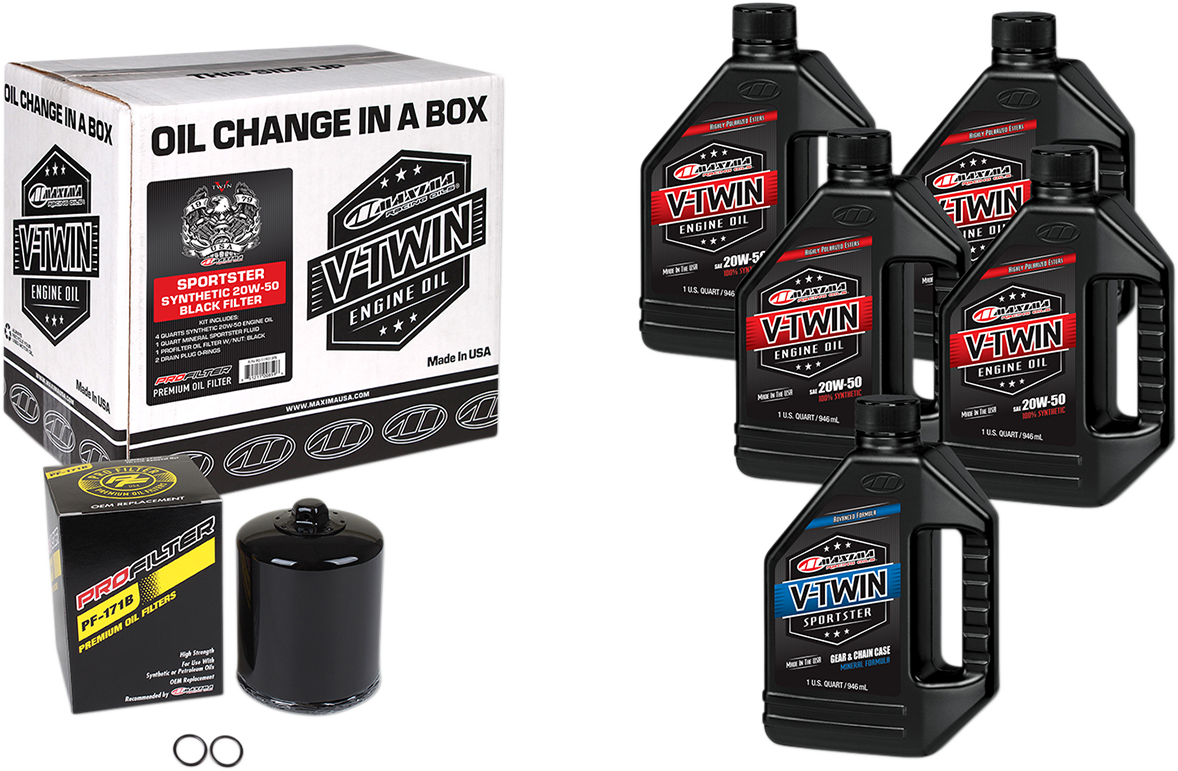 MAXIMA RACING OIL Sportster Synthetic 20W-50 Oil Change Kit - Black Filter 90-119015PB