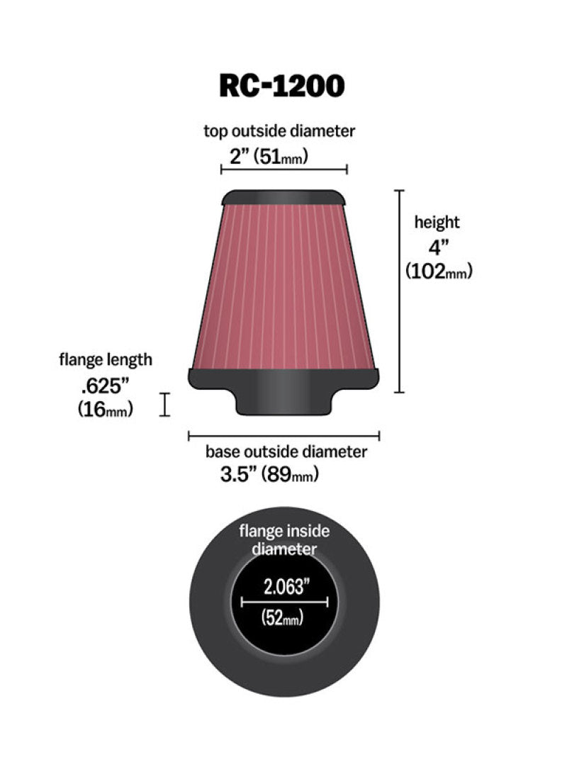 K&N Universal Chrome Filter 2.063in Flange ID x 3.5in Base OD x 2in Top OD x 4in H RC-1200