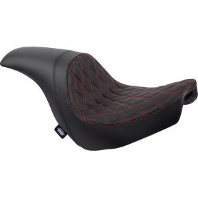 DRAG SPECIALTIES Predator Seat - Double Diamond w/ Red Sitching - Vinyl - FLSB/FXLR '18-'23  0802-1519