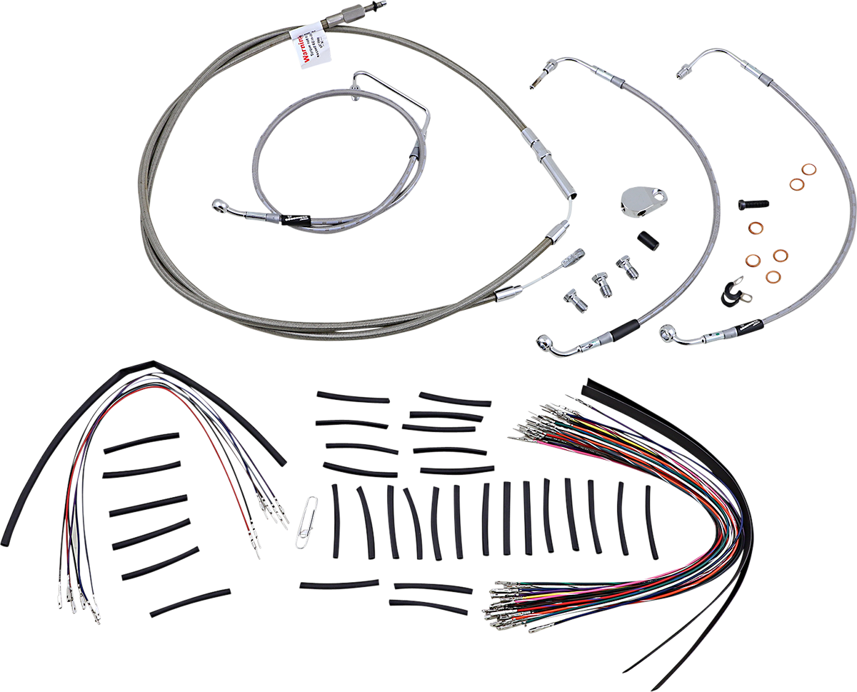 BURLY BRAND Handlebar Cable/Brake Line Kit - Complete - 15" Ape Hanger Handlebars - Stainless Steel B30-1105